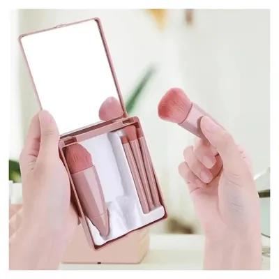 5개 미니 여행용 메이크업 브러쉬 세트, 완벽한 기능의 화장 브러쉬 키트, 휴대용 보관 케이스와 거울 포함